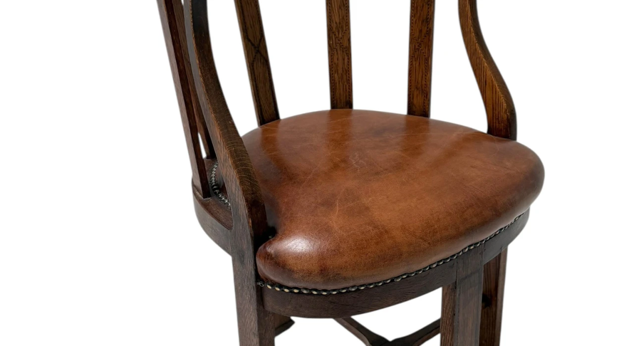 Art Deco Captain"s Chair or Armchair with Leather Seat, 1930s